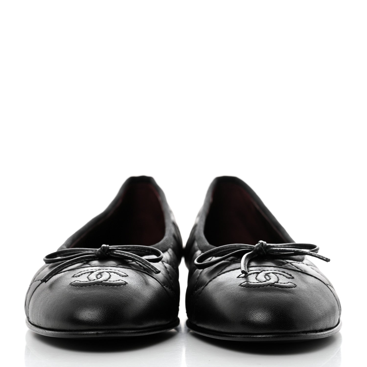 Chanel Aged Calfskin Quilted CC Cap Toe Ballerina Flats 38.5 Black 2 of 9