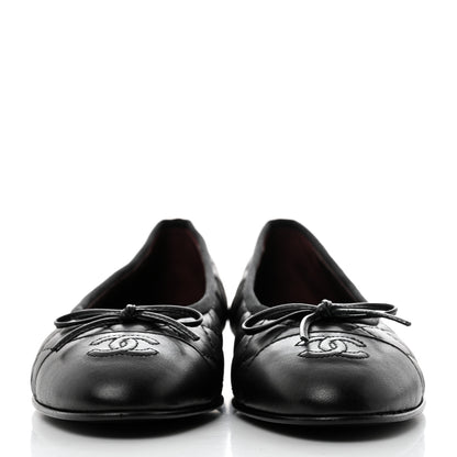 Chanel Aged Calfskin Quilted CC Cap Toe Ballerina Flats 38.5 Black 2 of 9