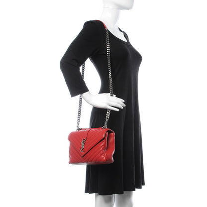 Saint Laurent Sheepskin Matelasse Chevron Monogram Medium College Bag Rouge 2 of 14