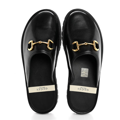 Gucci Goatskin Mens Horsebit Lug Sole Slippers 9 Black 2 of 11
