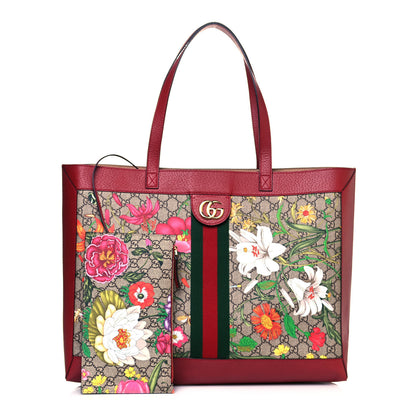 Gucci GG Supreme Monogram Flora Web Large Ophidia Tote Red 1 of 11