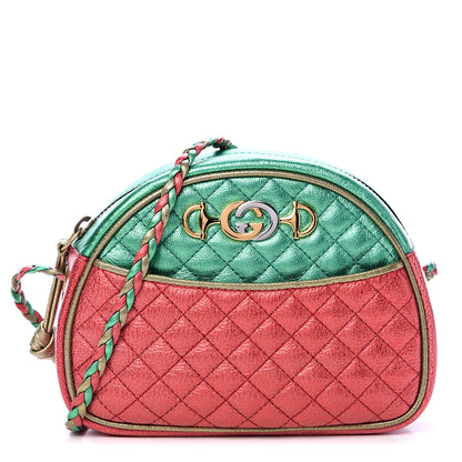 Gucci Laminated Nappa Trapuntata Mini Zumi Dome Shoulder Bag Rosso Jasmine Green Rame 1 of 9