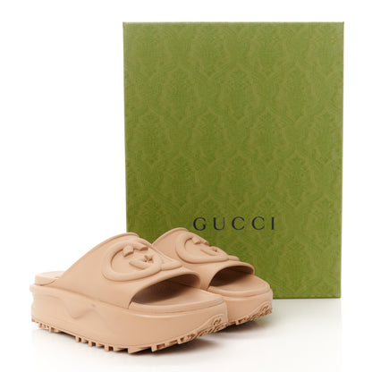 Gucci Soft Rubber Womens Interlocking G Platform 42mm Slide Sandals 37 Vintage Camel 37 Vintage Camel 10 of 10