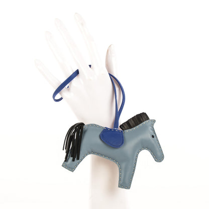 Hermes Milo Lambskin Grigri Rodeo Horse Bag Charm MM Bleu Lin Electrique Noir 2 of 4