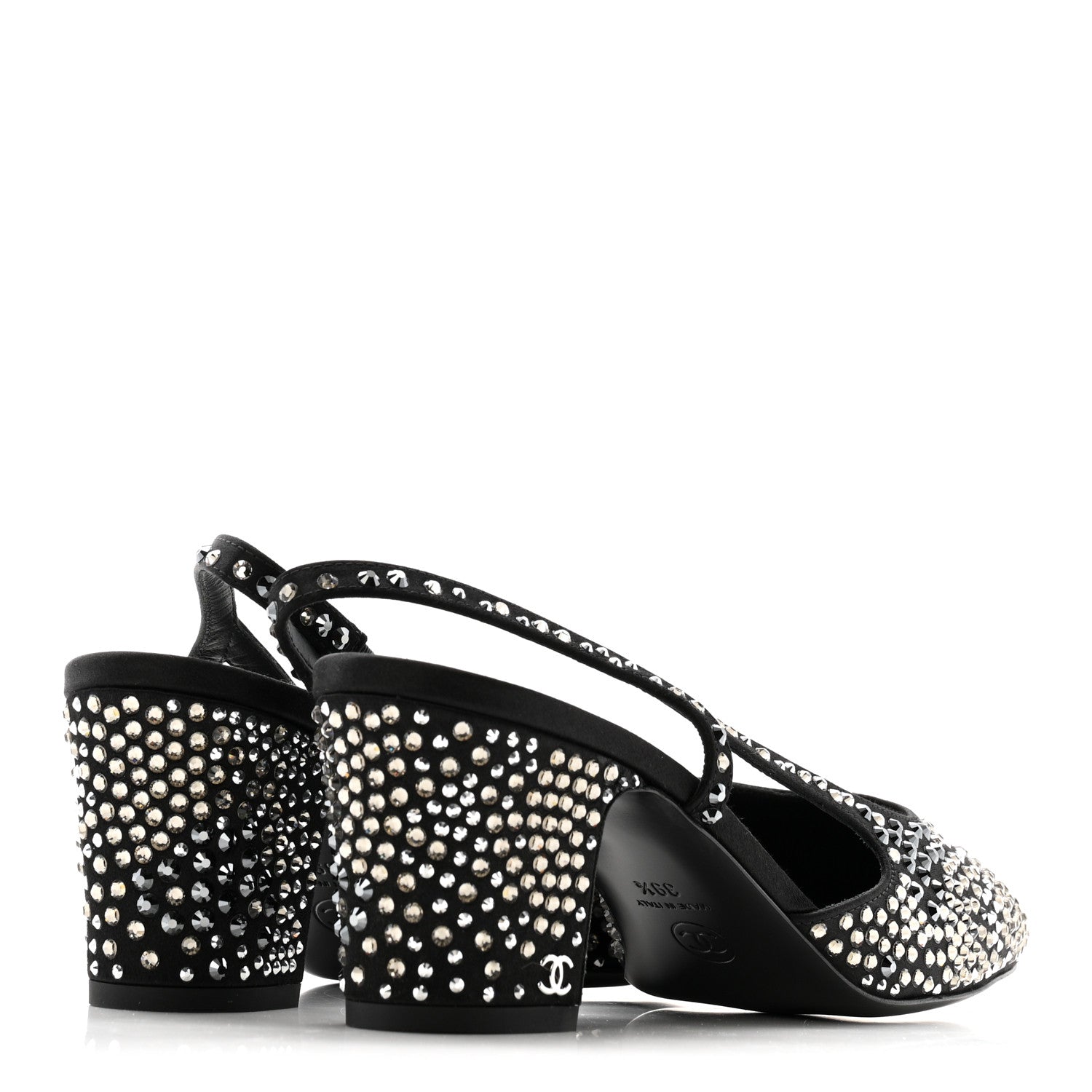 Chanel Strass Cap Toe CC Slingback Pumps 39.5 Black 5 of 10