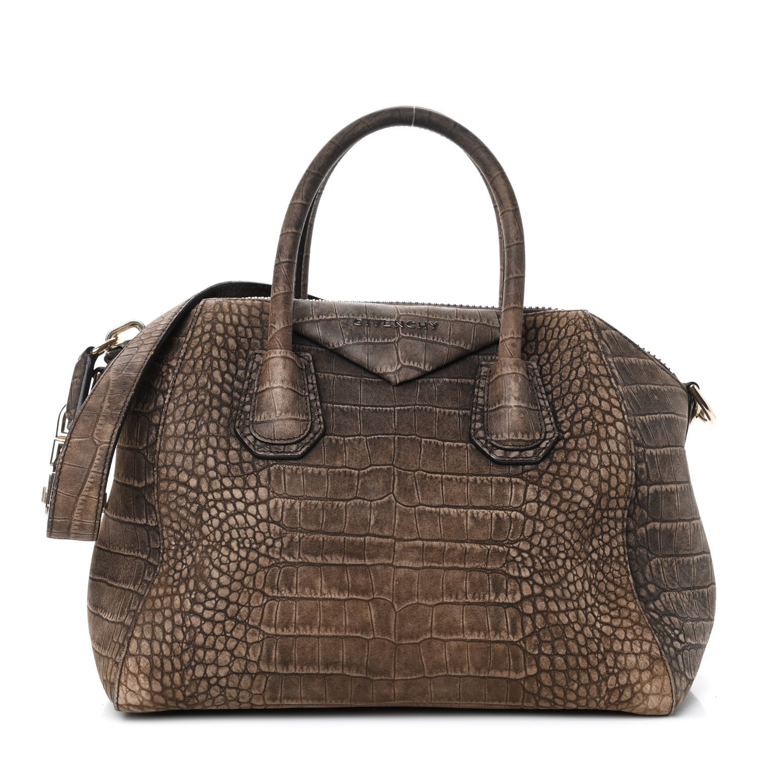 Givenchy Nubuck Crocodile Embossed Small Antigona Brown 1 of 4