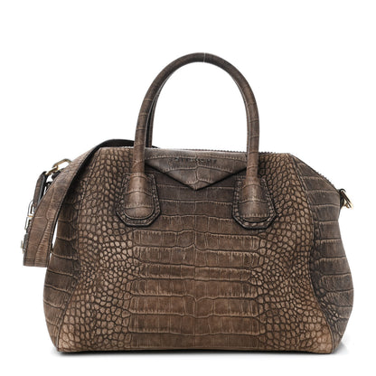 Givenchy Nubuck Crocodile Embossed Small Antigona Brown 1 of 4