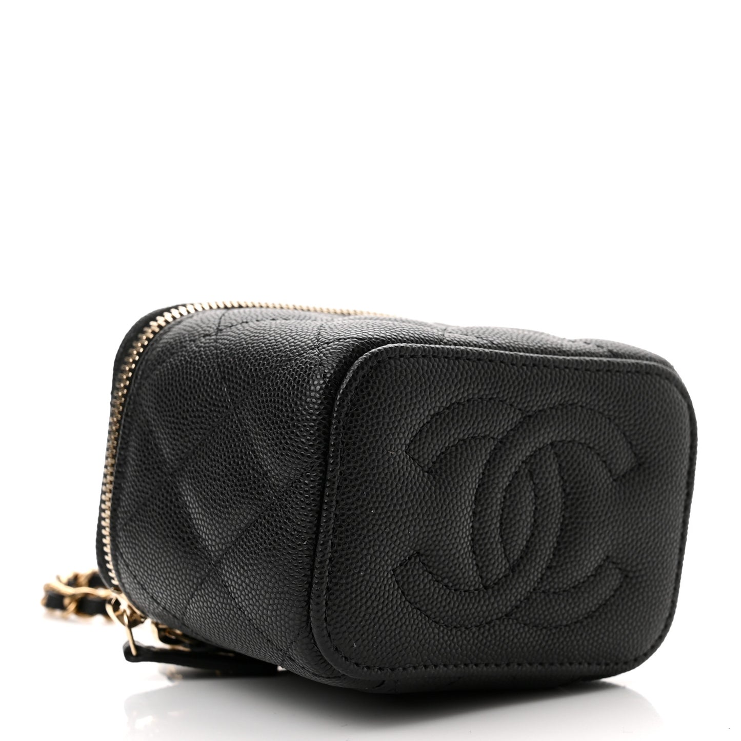 Caviar Quilted Mini Vanity Case With Chain Black