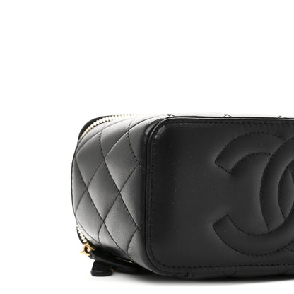 Chanel Lambskin Quilted Sweet Camellia Small Vanity Case With Chain Black 10 of 12