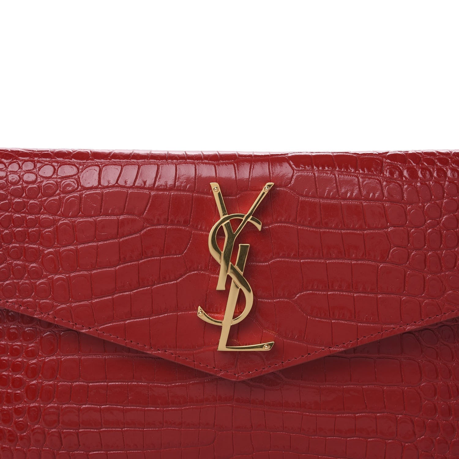 Saint Laurent Calfskin Crocodile Embossed Uptown Monogram Clutch Rouge Eros 9 of 10