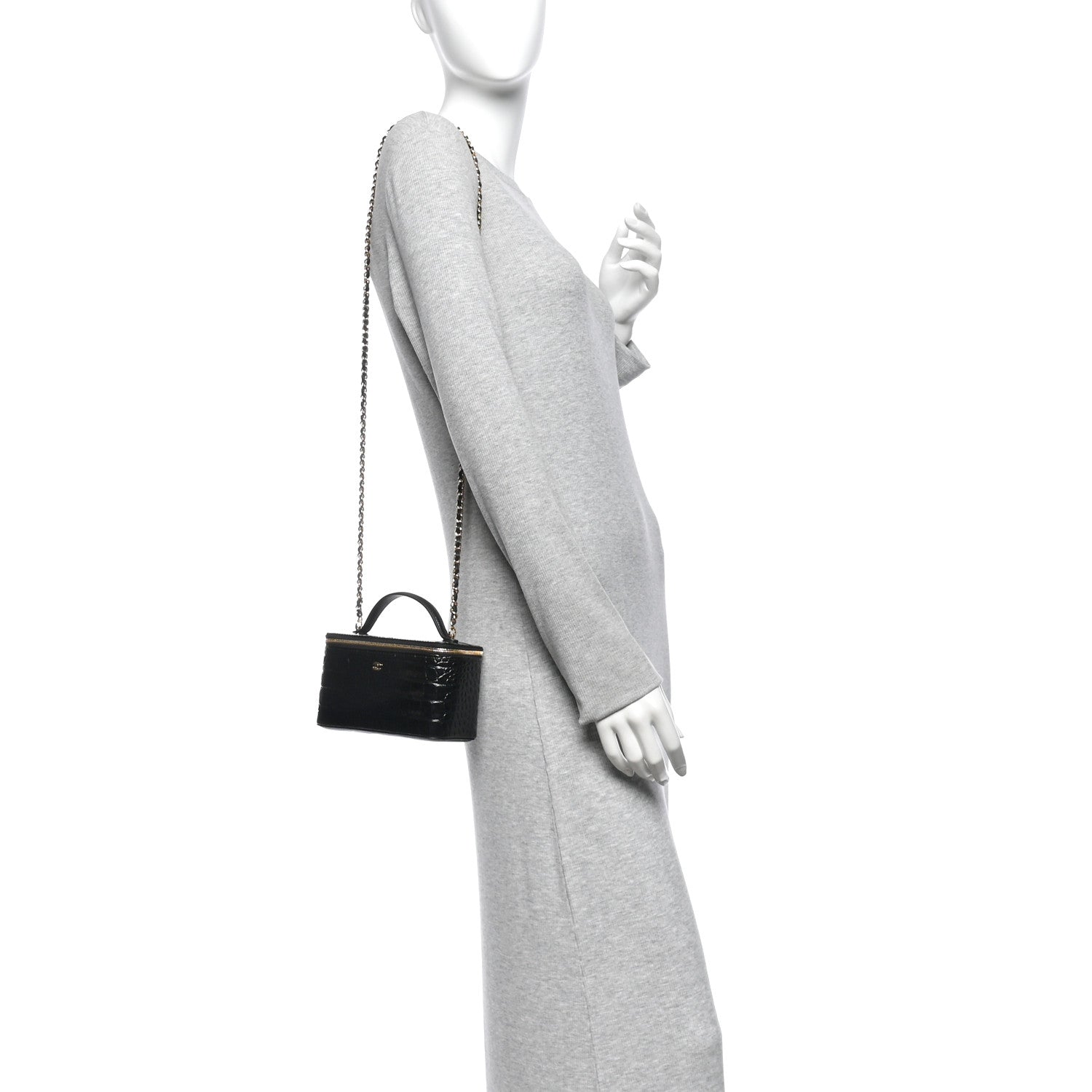 Chanel Calfskin Crocodile Embossed Crococo Small Top Handle Vanity Case With Chain Black 2 of 11