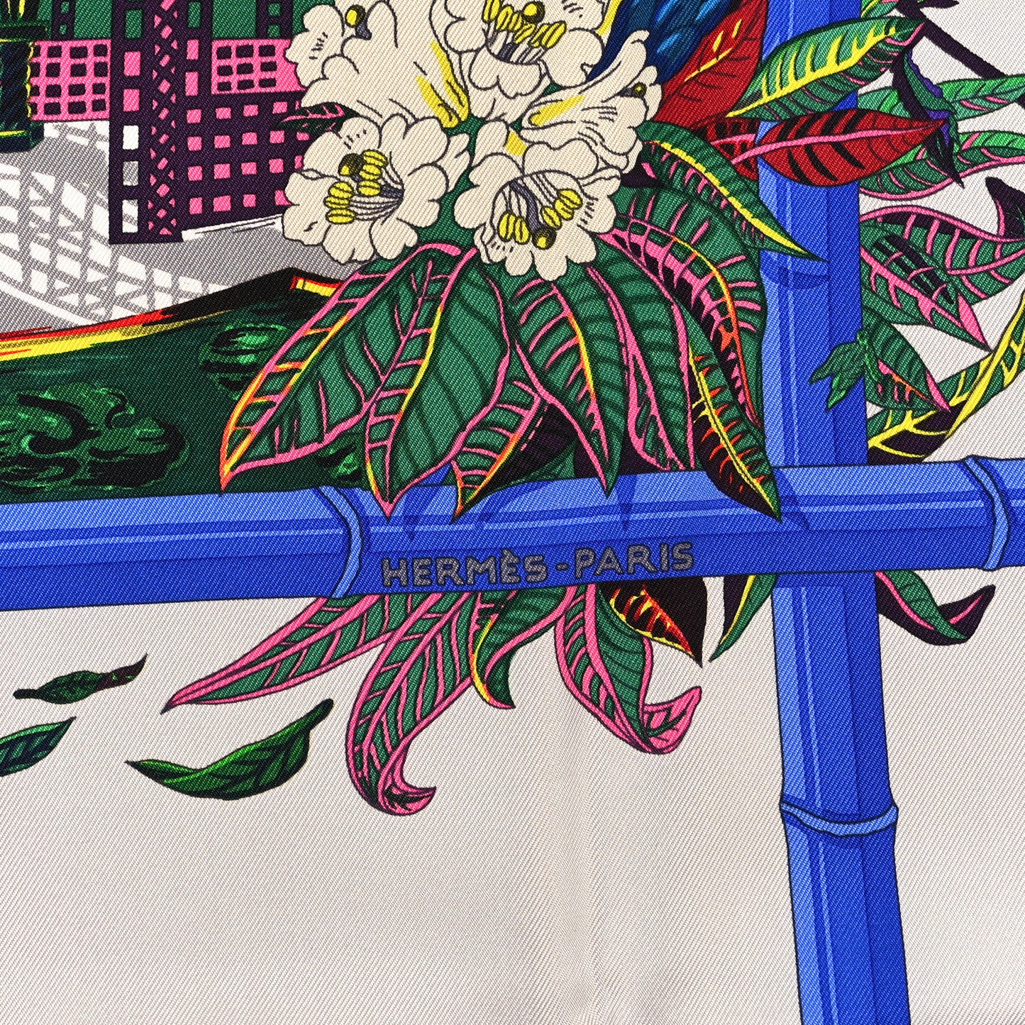 Silk Jardins D Hiver Scarf 90 Gris Vert Rose