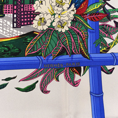 Hermes Silk Jardins D Hiver Scarf 90 Gris Vert Rose 2 of 3