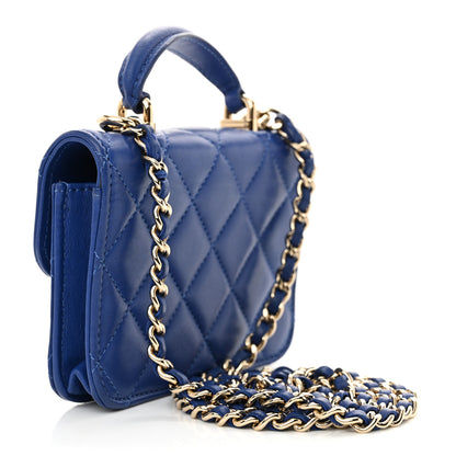 Chanel Lambskin Quilted Top Handle Flap Coin Purse With Chain Blue 3 of 12