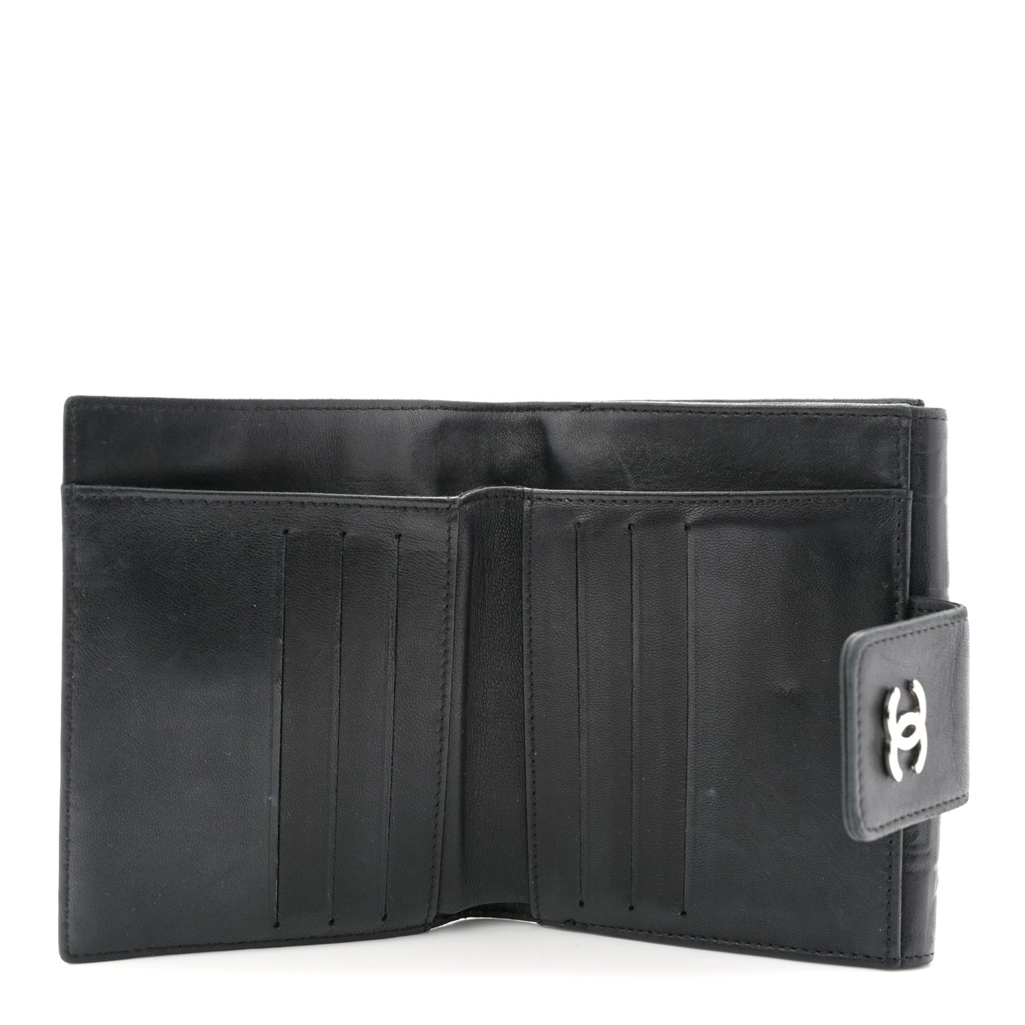 Calfskin Lucky Symbols Compact French Flap Wallet Black