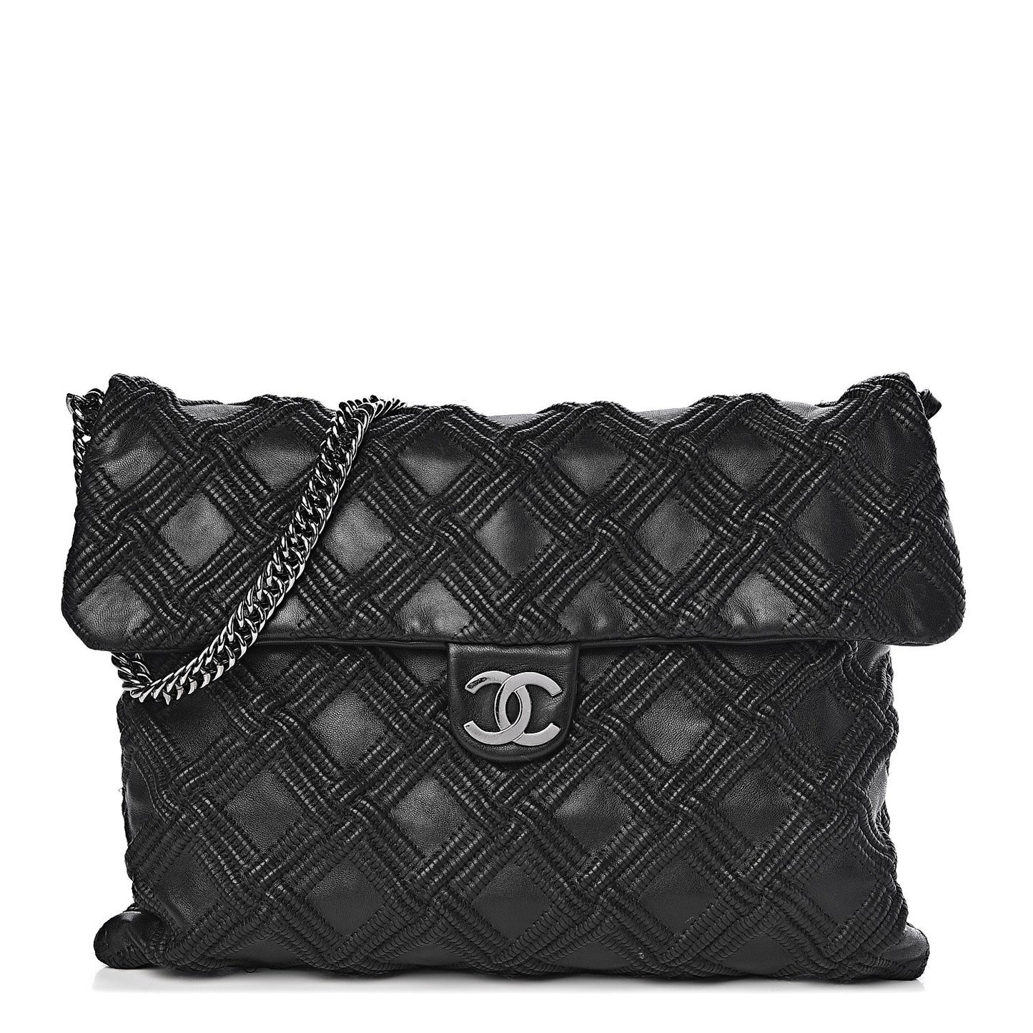 Lambskin Stitched Large Walk Of Fame Flap Black