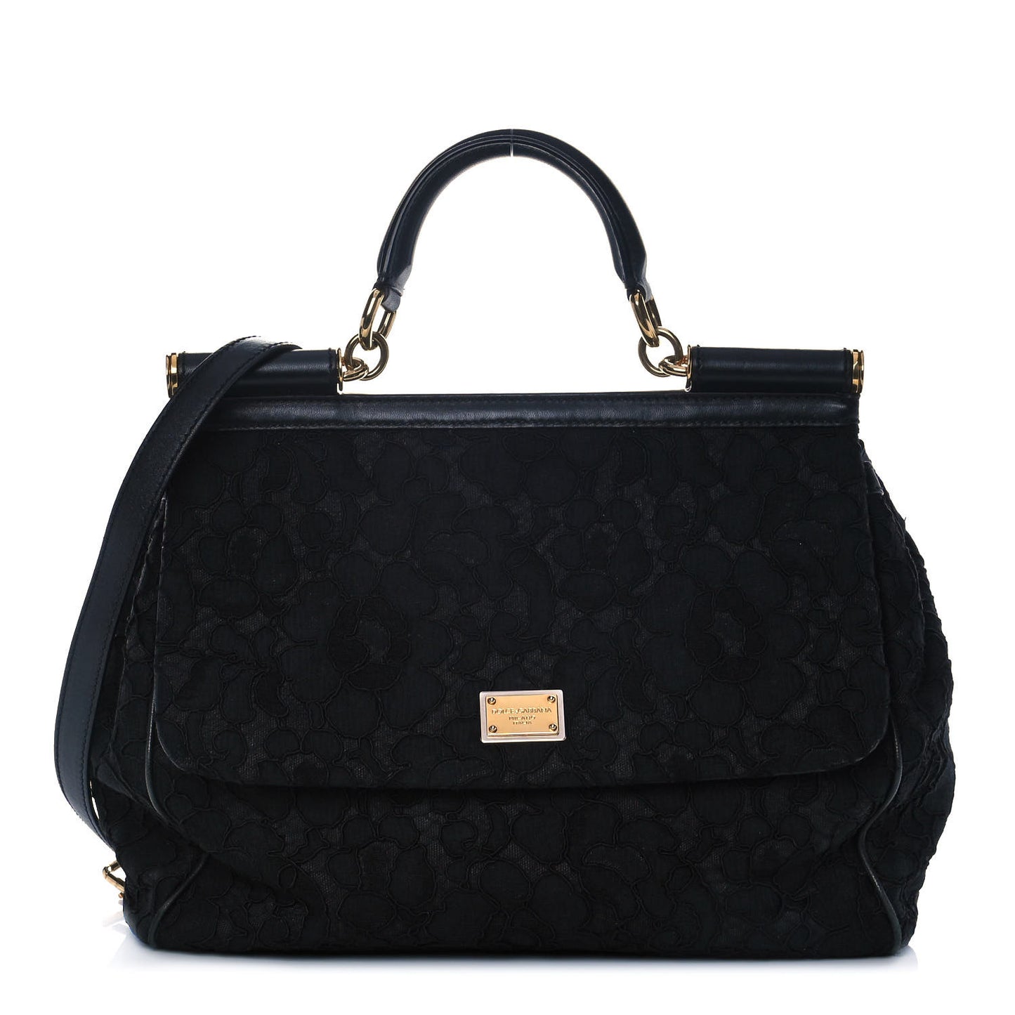 Calfskin Lace Miss Sicily Satchel Black