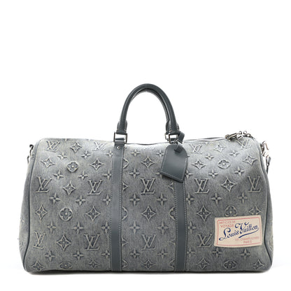 Louis Vuitton Monogram Washed Denim Keepall Bandouliere 50 Blue 1 of 9