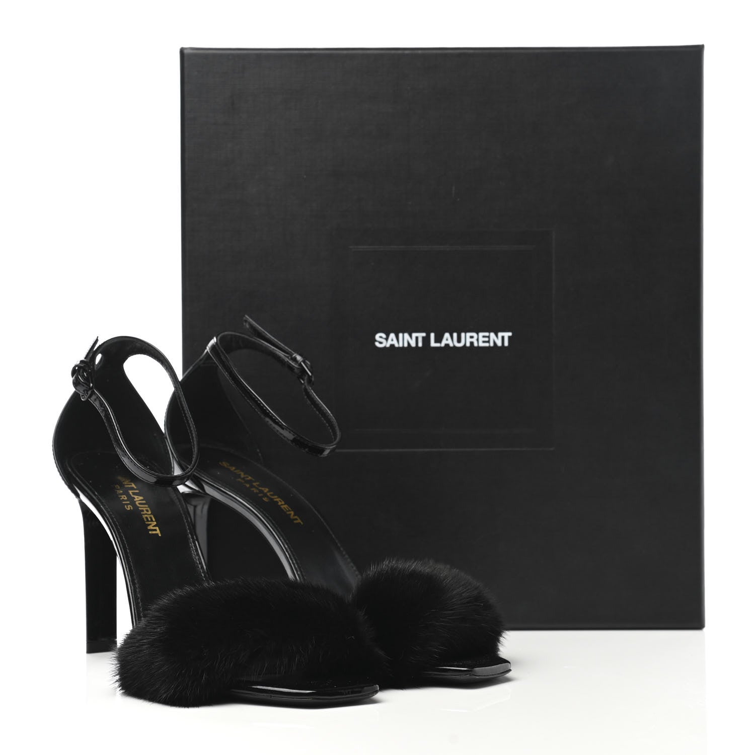 Saint Laurent Mink Patent Ankle Strap Sandals 36 Black 8 of 8