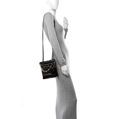 Chanel Shiny Calfskin Quilted Pearl CC Chain Mini Chanel 22 Black 2 of 11