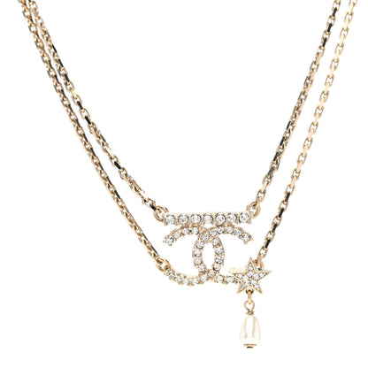 Chanel Pearl Crystal CC Star Choker Necklace Gold 1 of 5