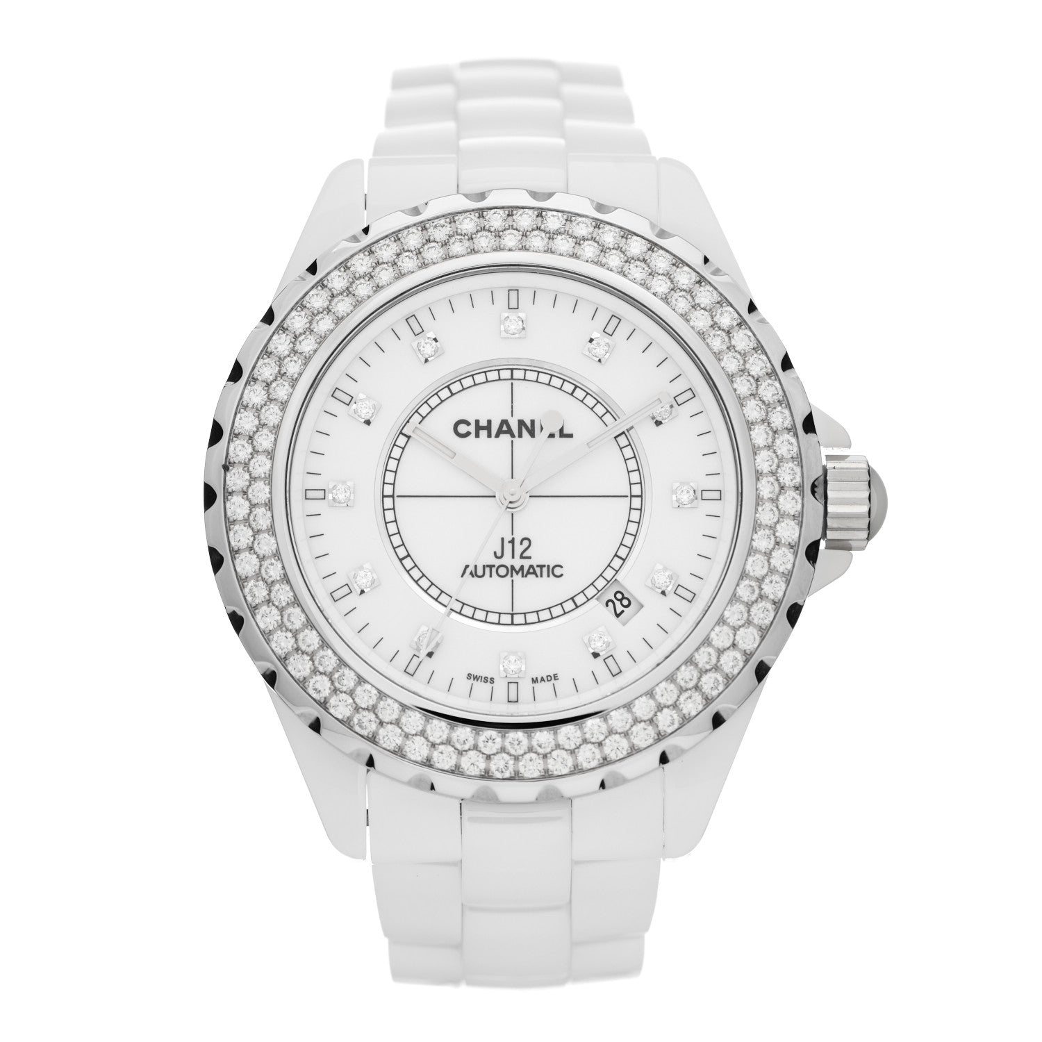 Chanel Stainless Steel Ceramic Diamond Pave Bezel 42mm J12 Automatic Watch White 1 of 5