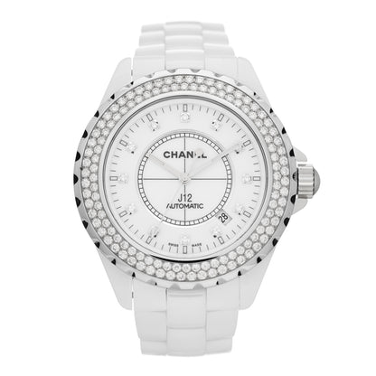 Chanel Stainless Steel Ceramic Diamond Pave Bezel 42mm J12 Automatic Watch White 1 of 5