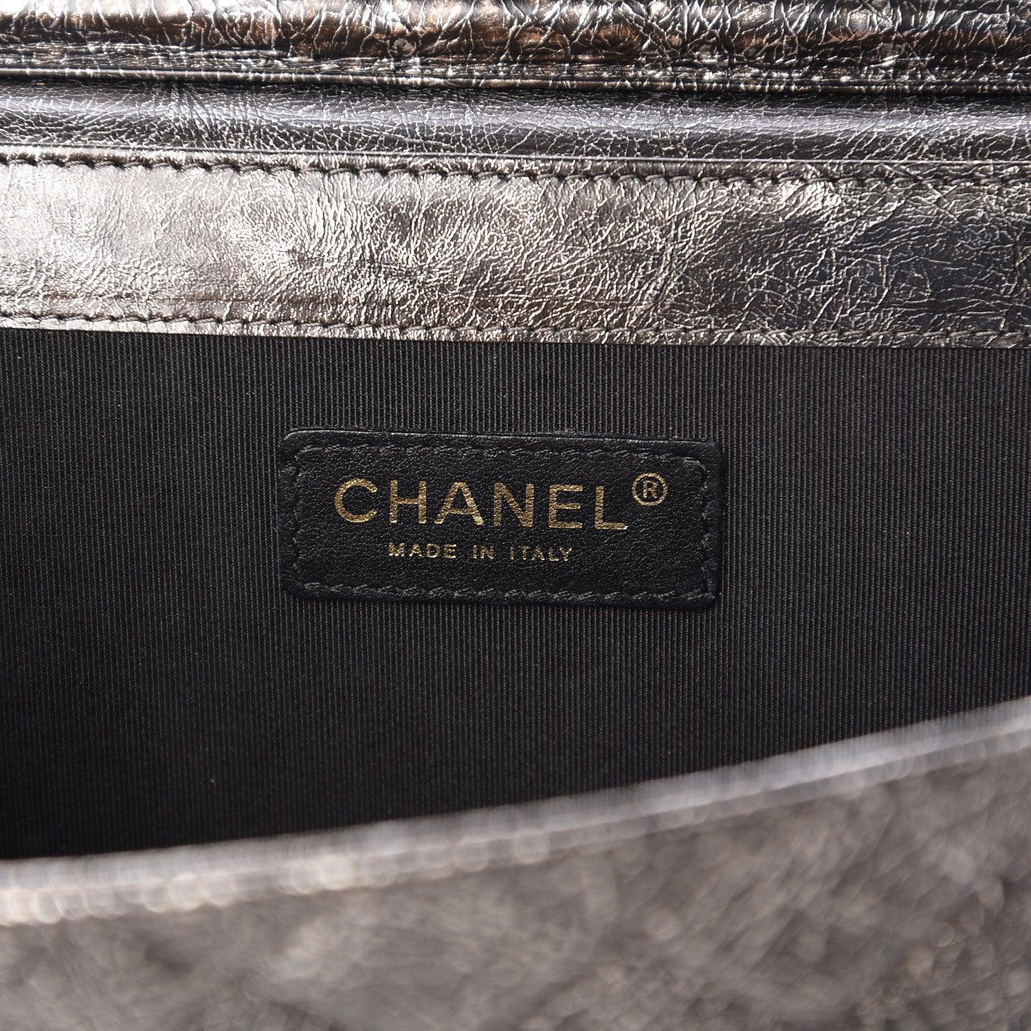 Chanel Cracked Metallic Calfskin Quilted Zip Away Chain Clutch Dark Silver 5 of 9