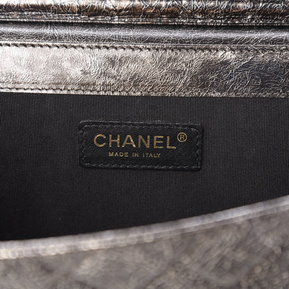 Chanel Cracked Metallic Calfskin Quilted Zip Away Chain Clutch Dark Silver 5 of 9