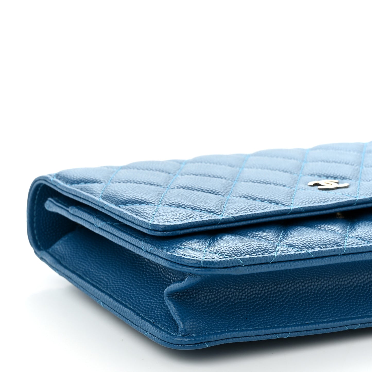 Caviar Quilted Wallet on Chain WOC Blue