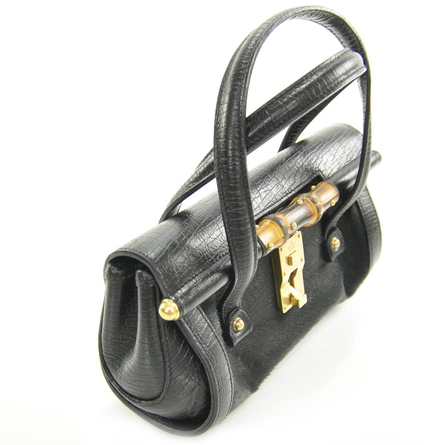 Calf Hair Calfskin Mini Bamboo Bullet Handbag Black