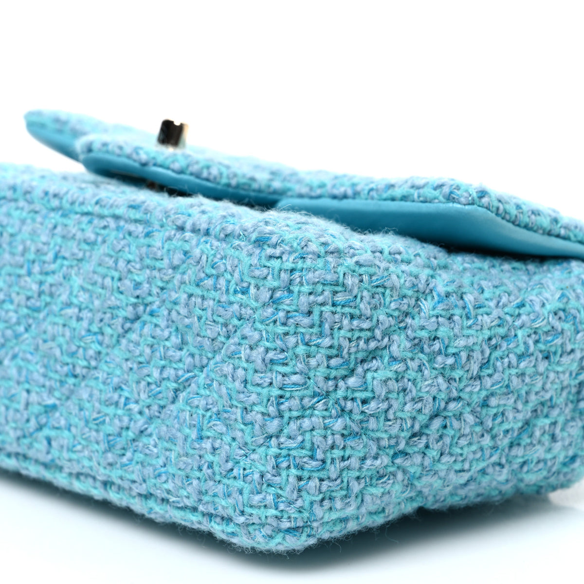 Chanel Wool Tweed Quilted Mini Rectangular Flap Turquoise Light Blue 10 of 10