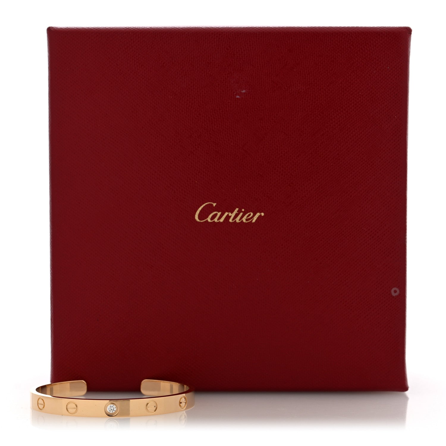 Cartier 18K Yellow Gold 1 Diamond LOVE Cuff Bracelet 17 4 of 5