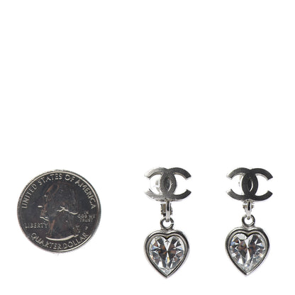 Chanel Crystal Heart CC Drop Clip On Earrings Silver 2 of 4