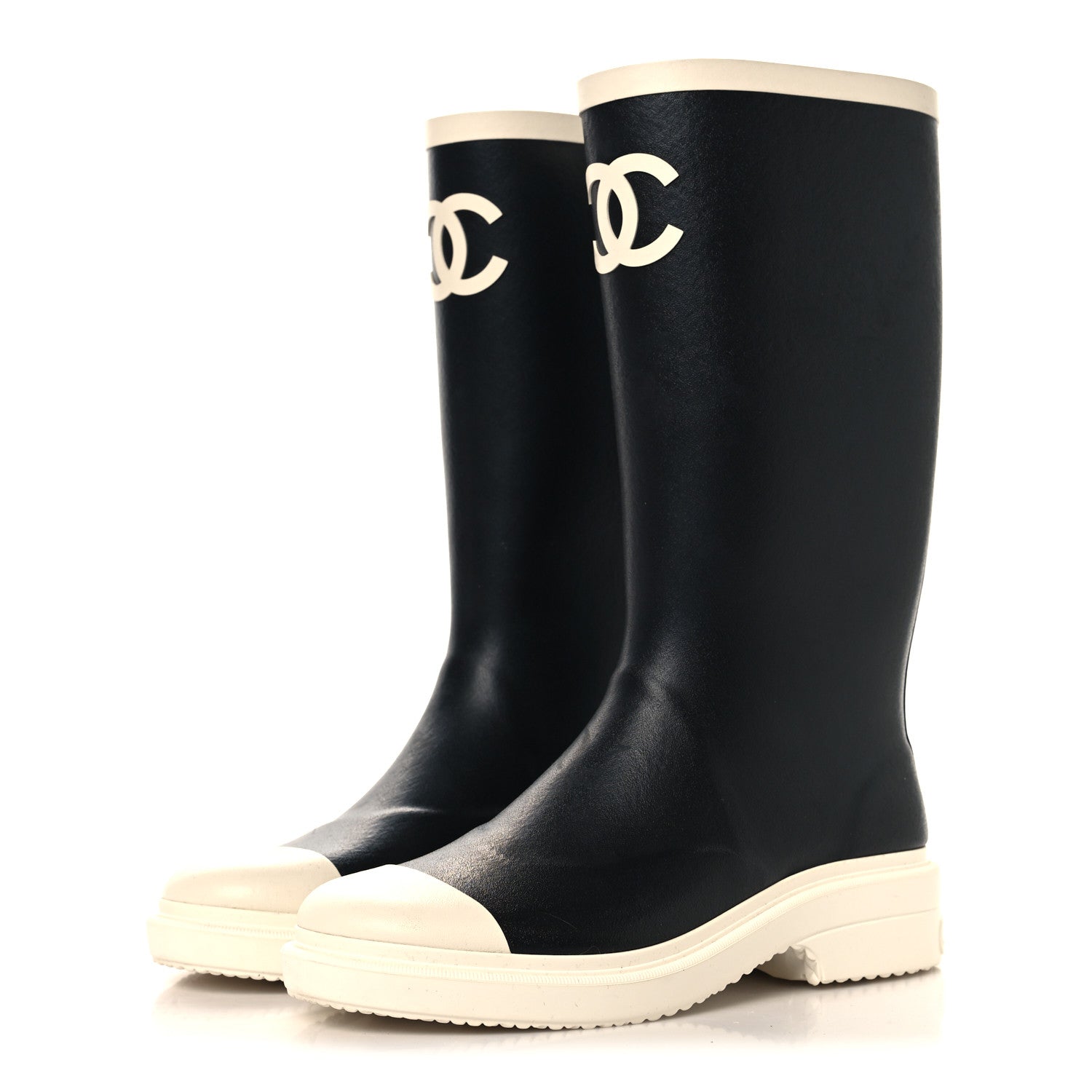 Chanel Caoutchouk CC High Boots  36 Black White 3 of 7