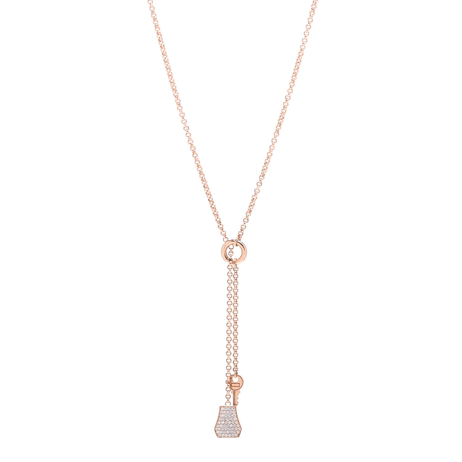 Hermes 18K Rose Gold Diamond PM Kelly Clochette Necklace 1 of 5