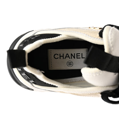Chanel Velvet Calfskin Mixed Fibers CC Sneakers 36 Ivory Black 7 of 13
