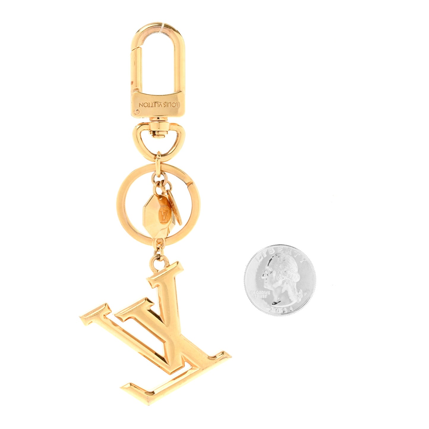Metal LV Facettes Bag Charm Key Holder Gold Gold