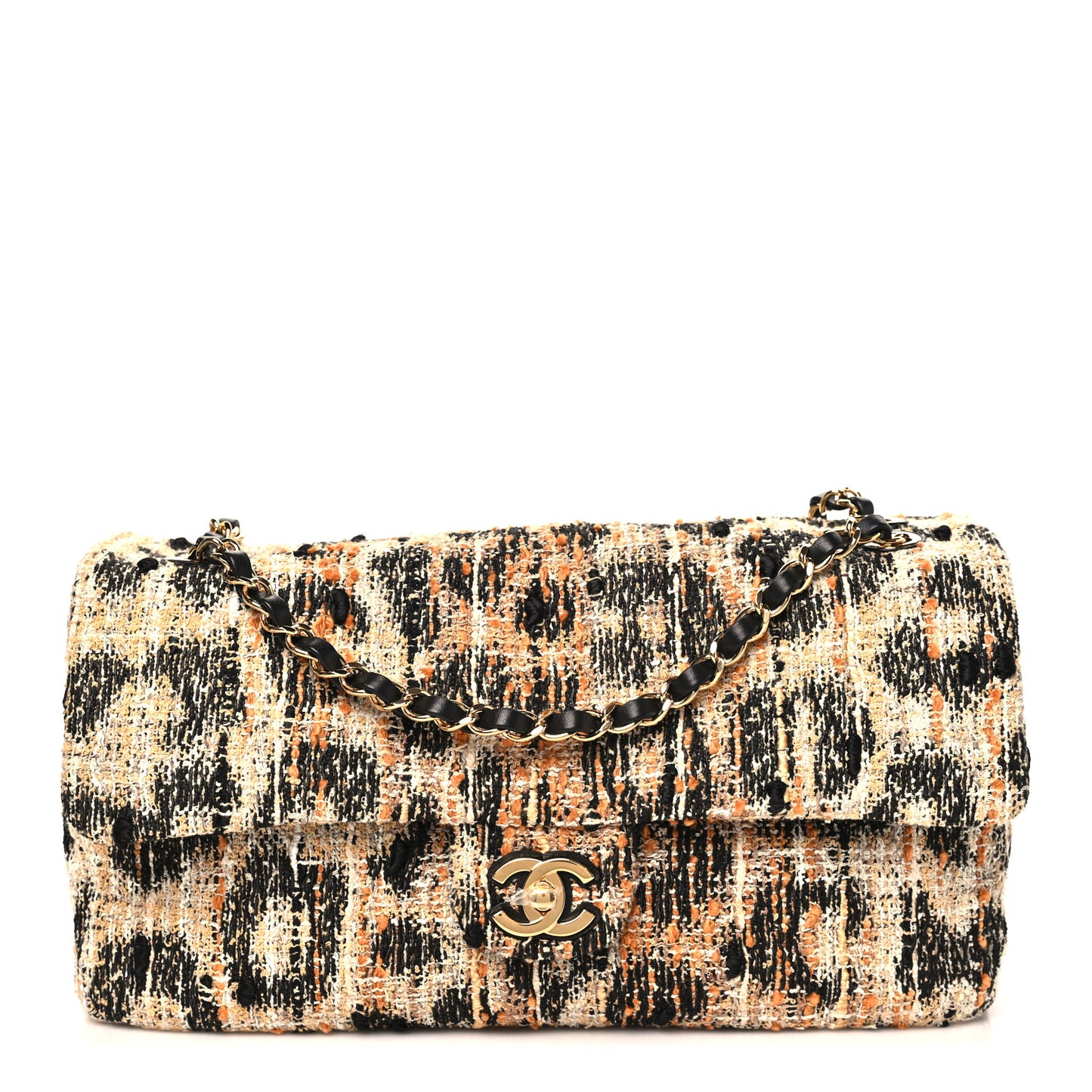 Tweed Mixed Fibers Leopard Print Small Souplissimo Maxi Flap Brown Black White
