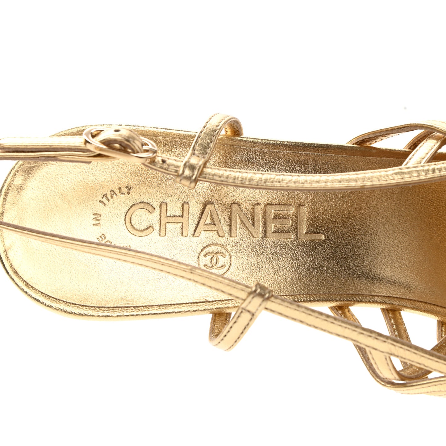 Laminated Lambskin Camellia Sandals 41 Gold