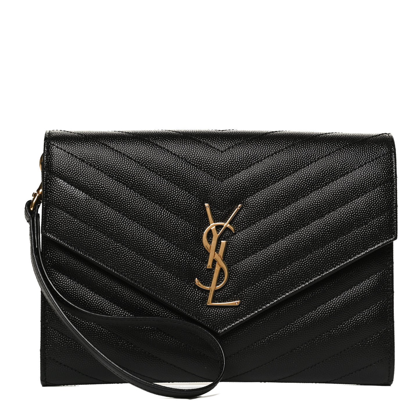 Grain De Poudre Matelasse Chevron Monogram Envelope Clutch Black
