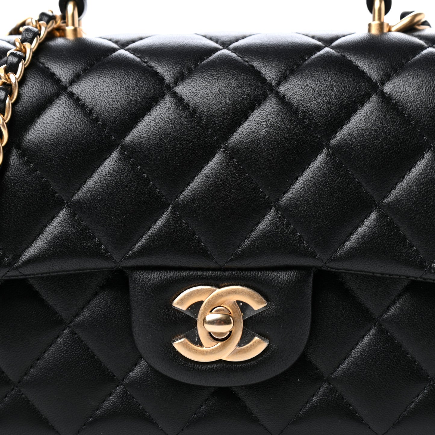 Lambskin Quilted Mini Top Handle Rectangular Flap Black