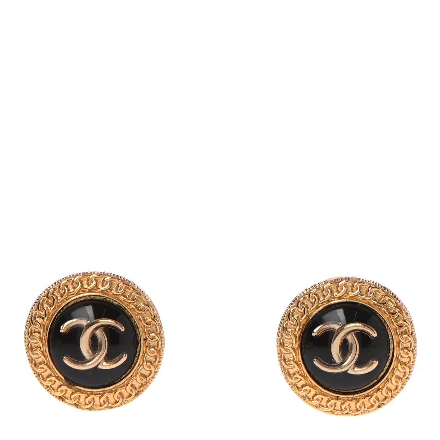 Resin CC Chain Round Earrings Gold Black