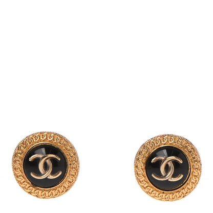 Chanel Resin CC Chain Round Earrings Gold Black 1 of 6