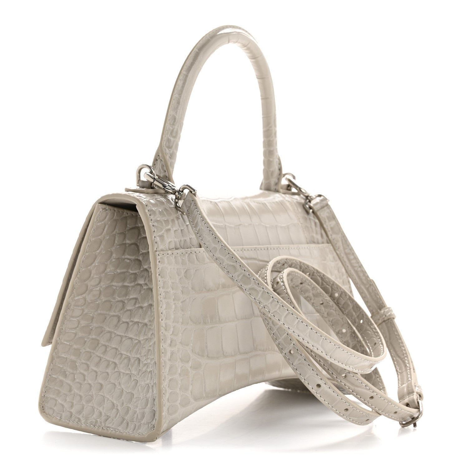 Balenciaga Shiny Calfskin Crocodile Embossed Small Hourglass Top Handle Bag Cold Beige 3 of 14