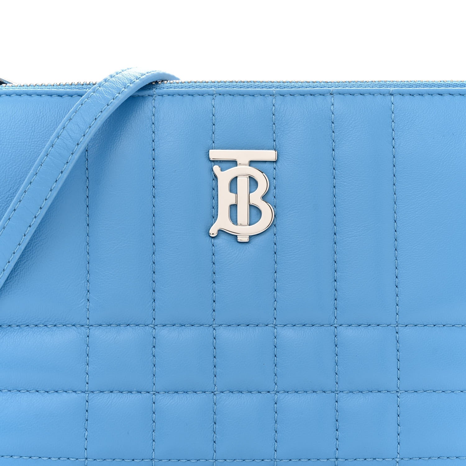 Burberry Lambskin Quilted Lola Double Pouch Crossbody Bright Sky Blue 9 of 12