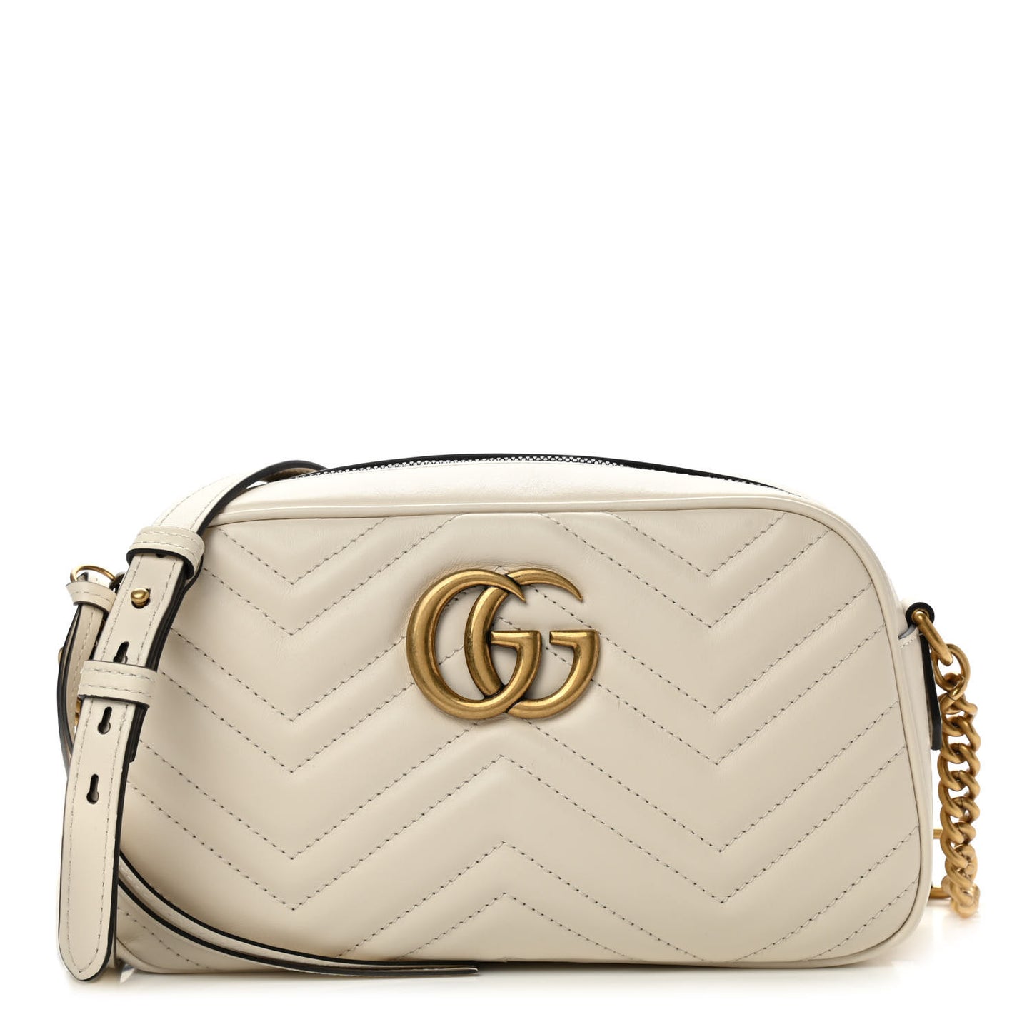 Calfskin Matelasse Small GG Marmont Chain Shoulder Bag White