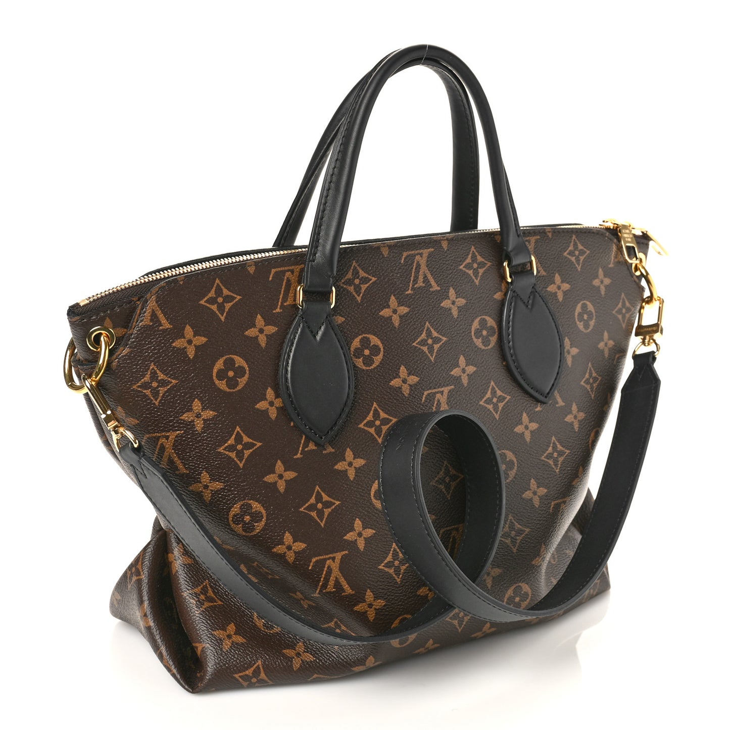 Monogram Flower Zipped Tote MM Black