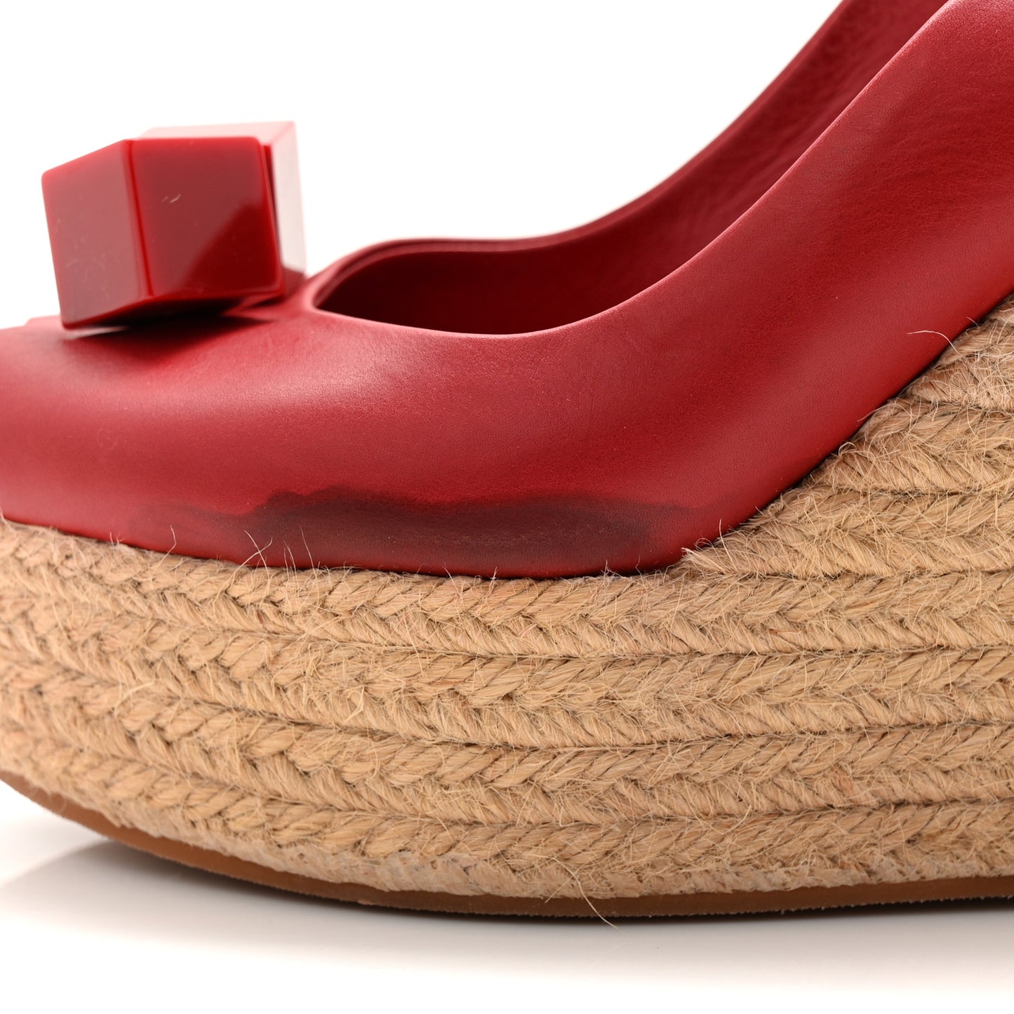 Calfskin Damier Espadrille Wedge Sandals 37.5 Red