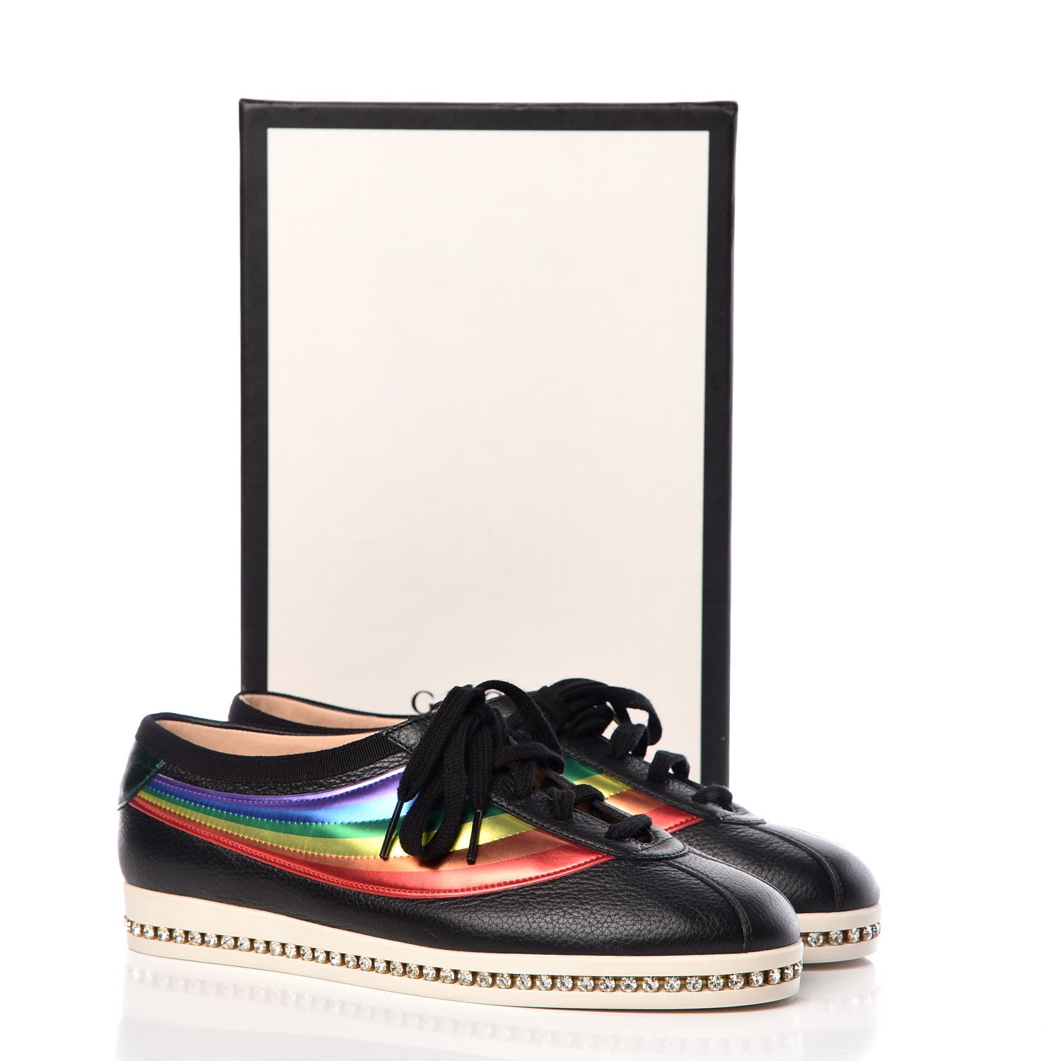 Gucci Calfskin Crystal Rainbow Womens Falacer Sneakers 39.5 Black 9 of 9